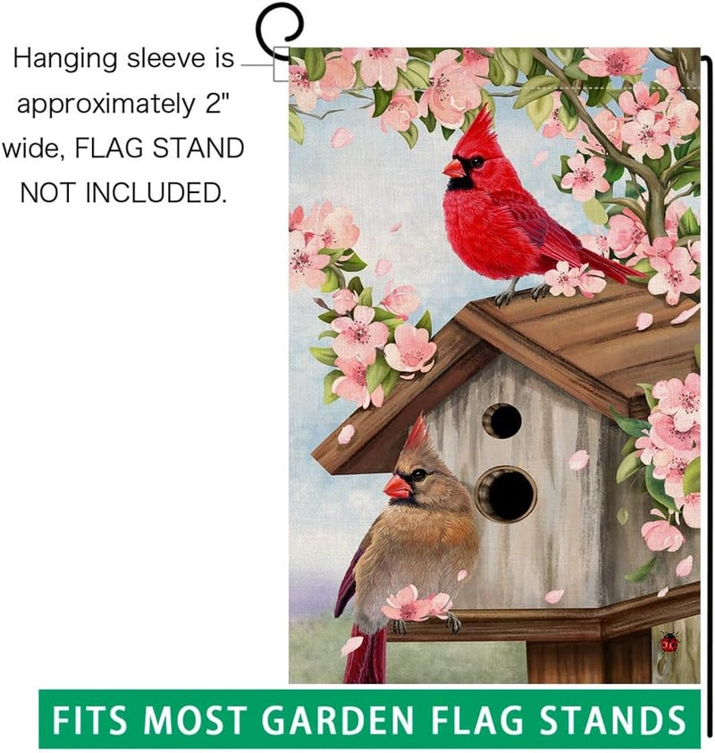 BLKWHT Spring Cardinal Bird Garden Flag 12x18 Vertical Double Sided Pink Flowers Tree Summer Farmhouse Holiday Outside Decorations Burlap Yard Flag BW792 - Image 5